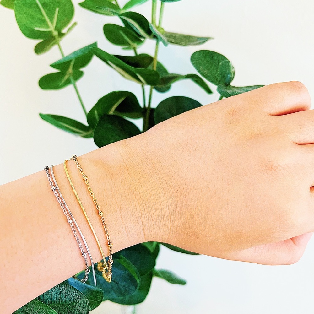 Double layer minimal gold silver bracelet